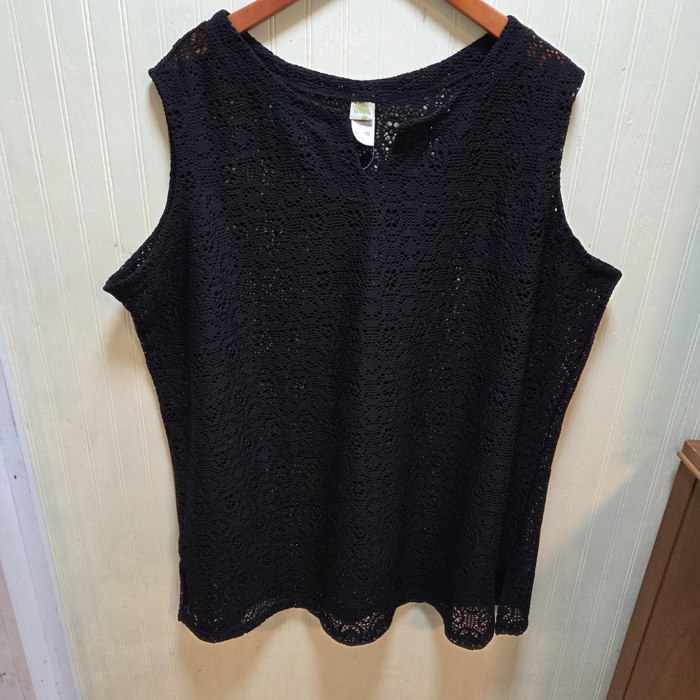 Islander Tank Top Womens Plus 3X Black Scoop Neck Sleeveless Crochet Tunic Top